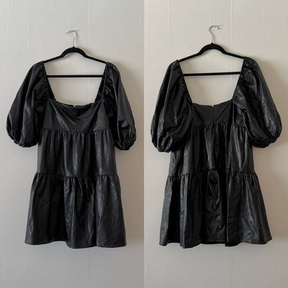 Amanda Uprichard Maisie Leather Puff Sleeve Mini Dress NWOT Large - Picture 2 of 6